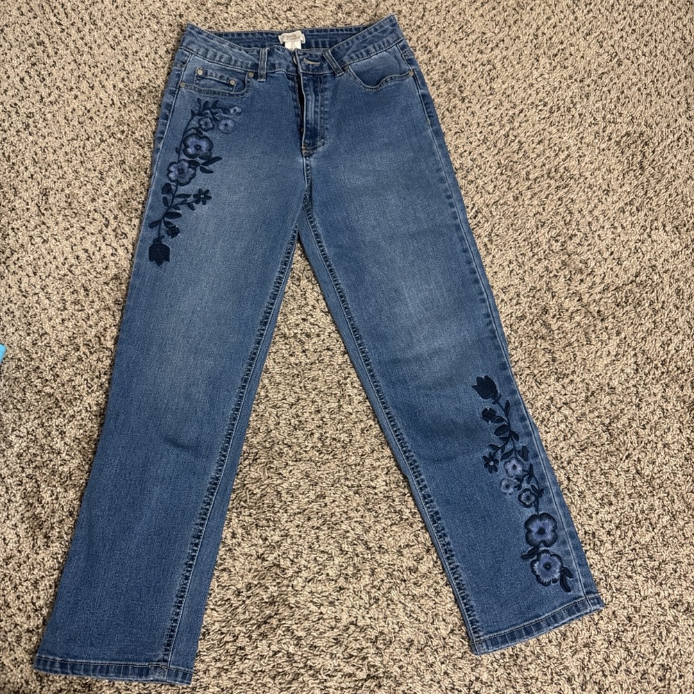 Camila Coelho Blue Floral Straight Leg Jeans